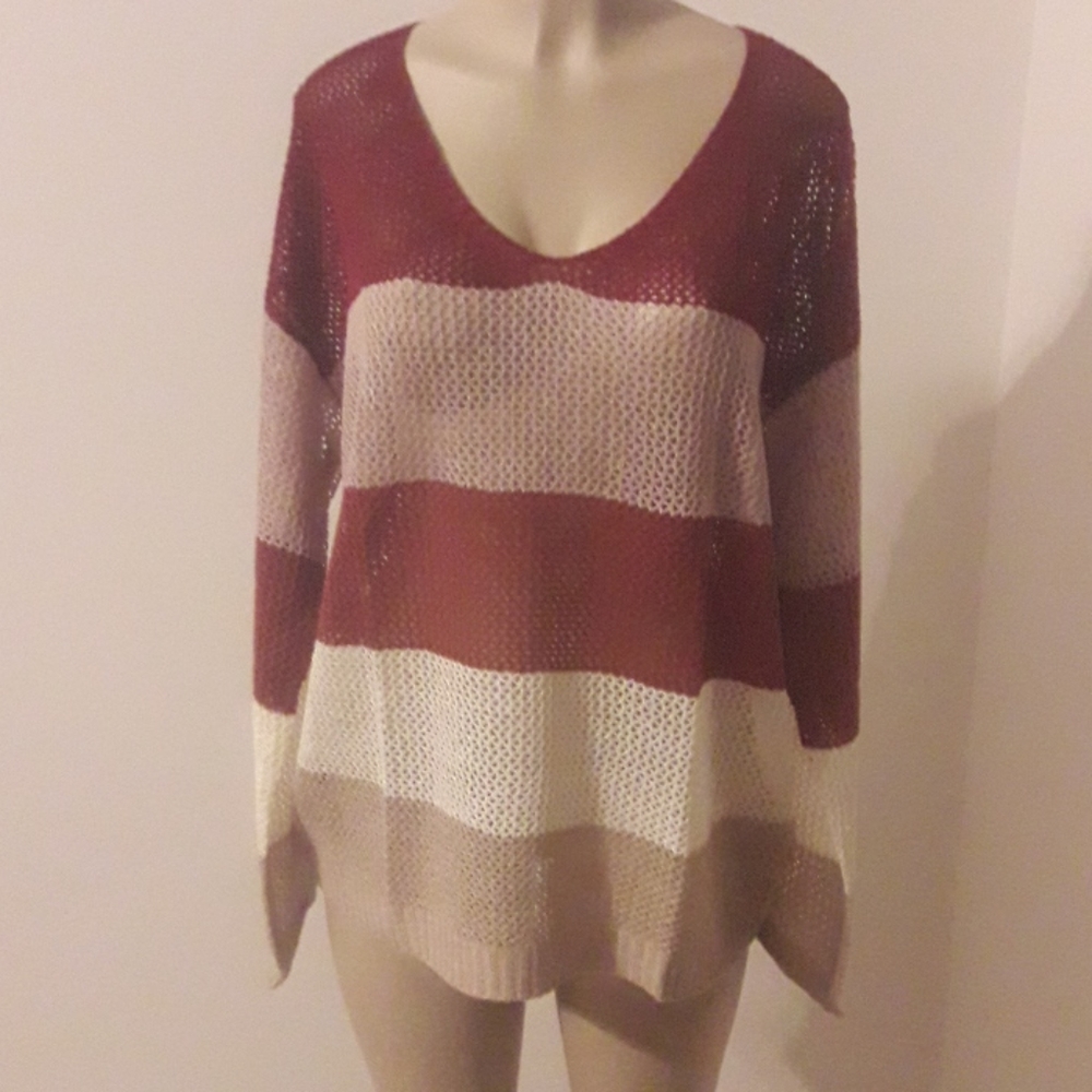 Women's Fish Net Color Blocked Sweater Top